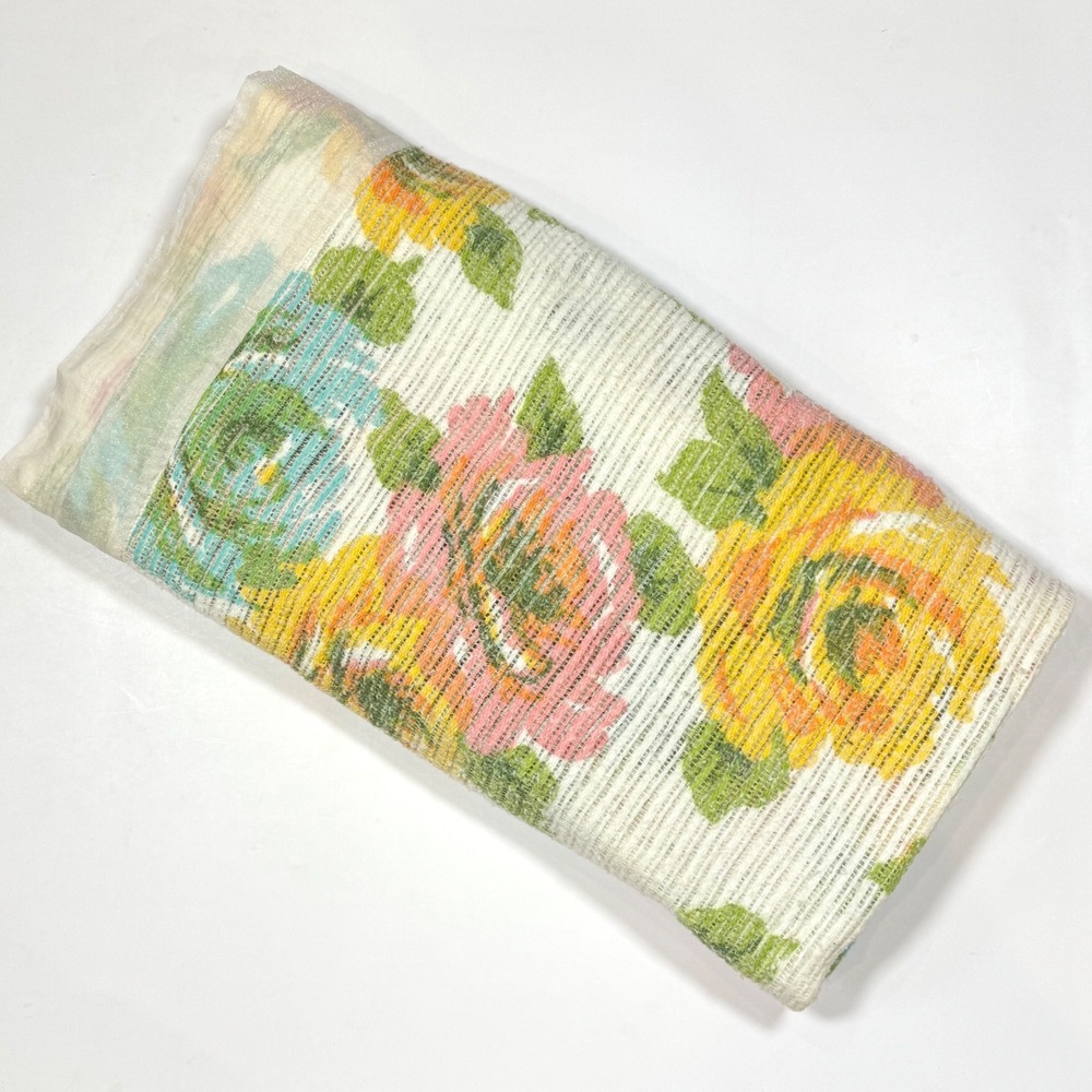 Vintage Summer Woven Cotton Thermal Twin Blanket Silky Trim Retro Rose Pattern‎